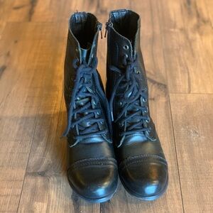 Black Lace-Up Leather Boots